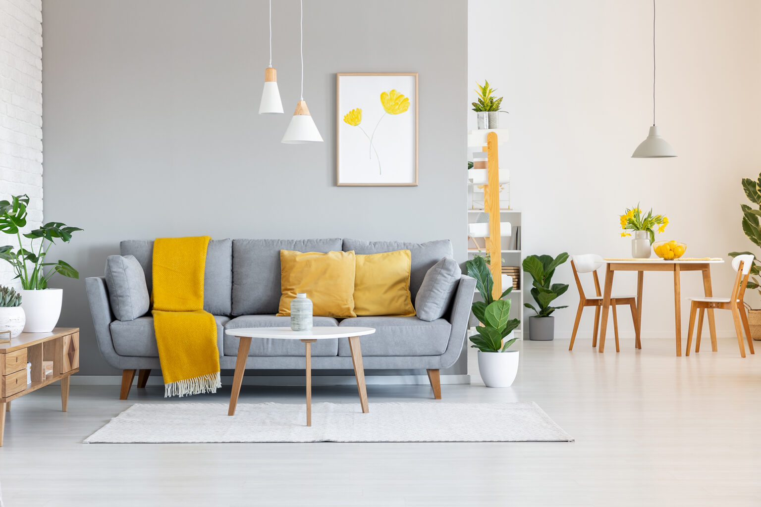 A bright, modern living room styled for sale